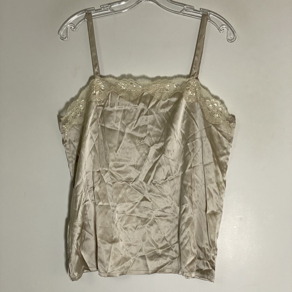Chicos Tank Womens 2 Tan Silk Top Coquette Romantic Festival Boho Y2K Hippie L